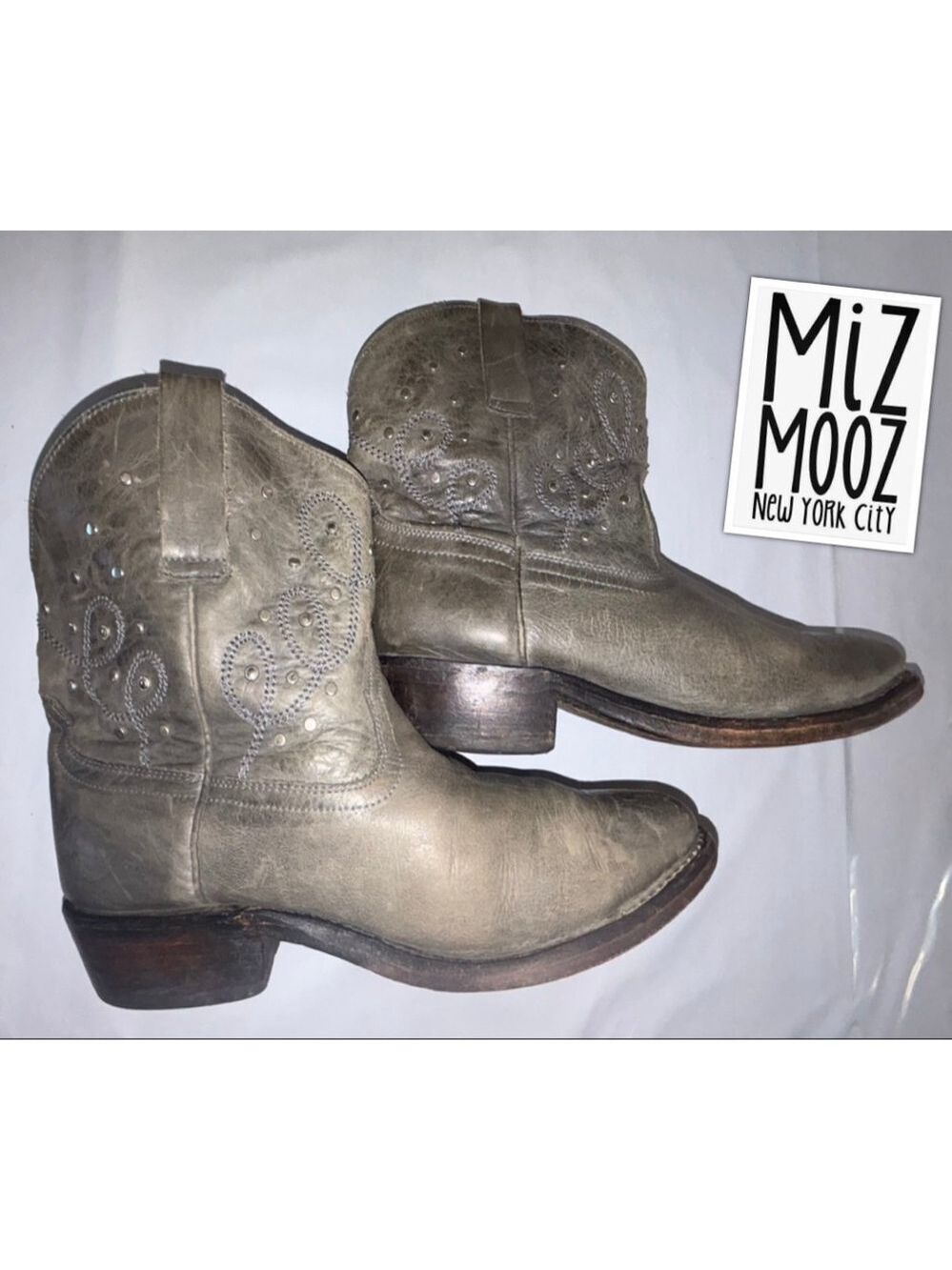 Miz Mooz Western Studded Coastal Cowgirl Boots in Distressed Gray Leather size 7